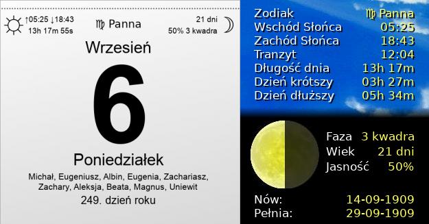 6 Września 1909 - Poniedziałek. Kartka z Kalendarza