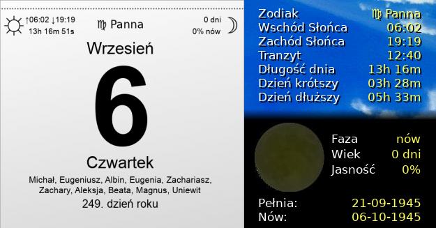 6 Września 1945 - Czwartek. Kartka z Kalendarza