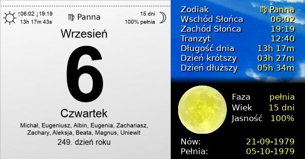 6 Września 1979 - Czwartek. Kartka z Kalendarza