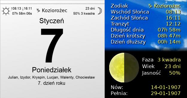 7 Stycznia 1907 - Poniedziałek. Kartka z Kalendarza