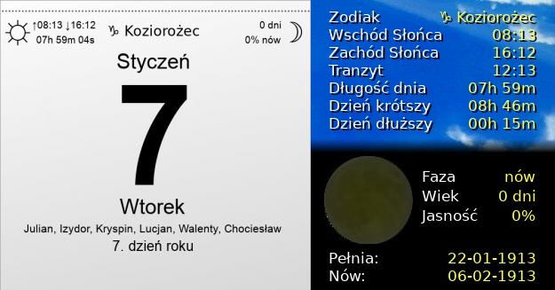 7 Stycznia 1913 - Wtorek. Kartka z Kalendarza