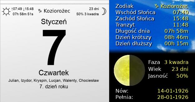 7 Stycznia 1926 - Czwartek. Kartka z Kalendarza