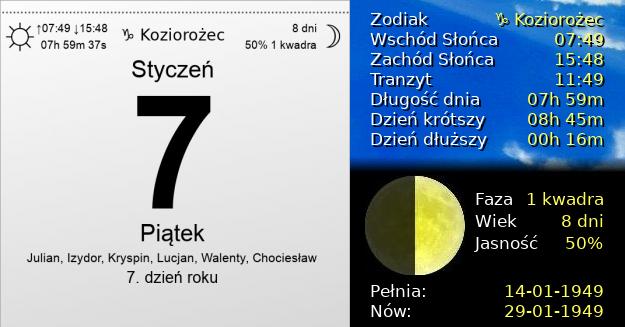 7 Stycznia 1949 - Piątek. Kartka z Kalendarza