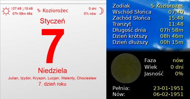 7 Stycznia 1951 - Niedziela. Kartka z Kalendarza