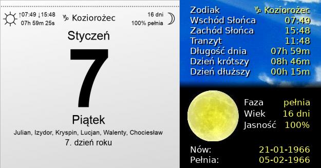 7 Stycznia 1966 - Piątek. Kartka z Kalendarza