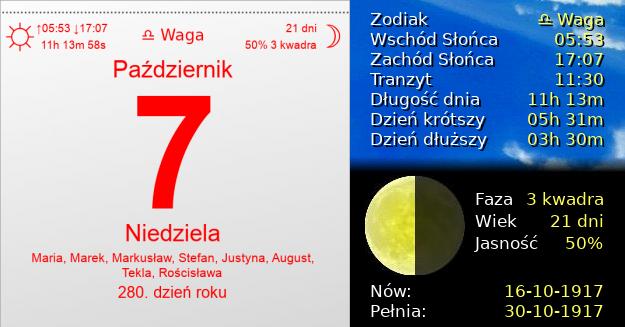 7 Października 1917 - Niedziela. Kartka z Kalendarza