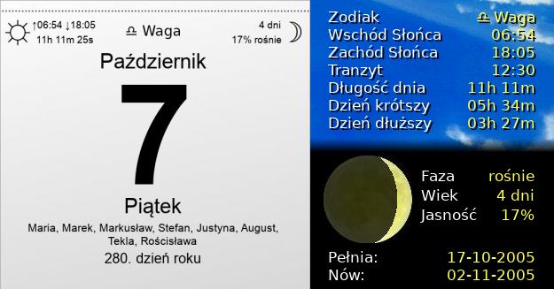 7 Października 2005 - Piątek. Kartka z Kalendarza