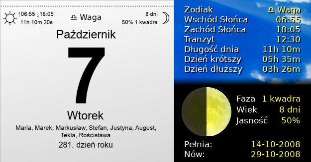 7 Października 2008 - Wtorek. Kartka z Kalendarza