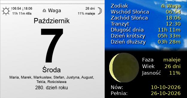 7 Października 2026 - Środa. Kartka z Kalendarza
