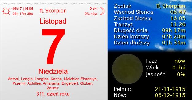 7 Listopada 1915 - Niedziela. Kartka z Kalendarza