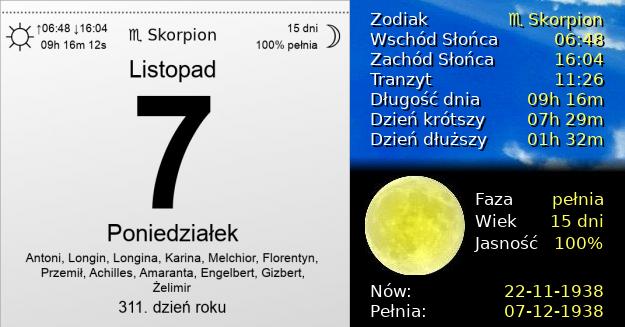 7 Listopada 1938 - Poniedziałek. Kartka z Kalendarza