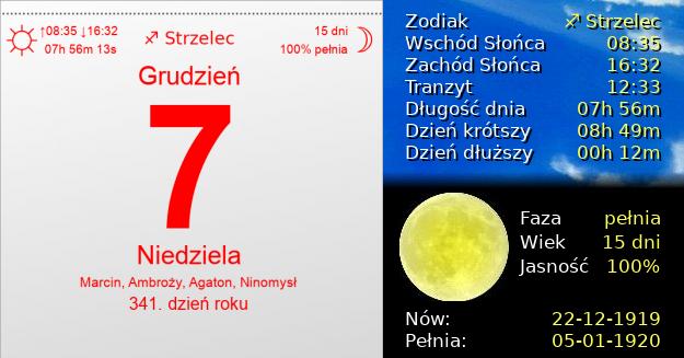 7 Grudnia 1919 - Niedziela. Kartka z Kalendarza