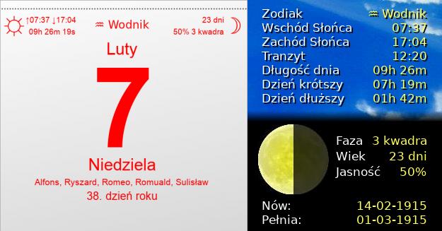 7 Lutego 1915 - Niedziela. Kartka z Kalendarza