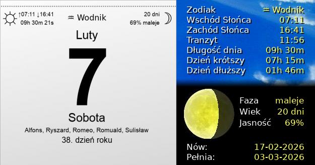 7 Lutego 2026 - Sobota. Kartka z Kalendarza