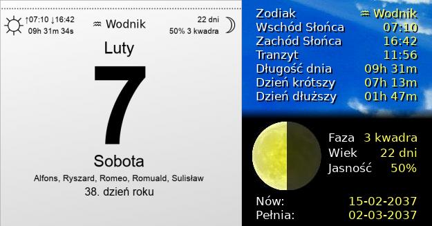 7 Lutego 2037 - Sobota. Kartka z Kalendarza