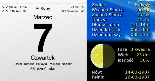 7 Marca 1907 - Czwartek. Kartka z Kalendarza