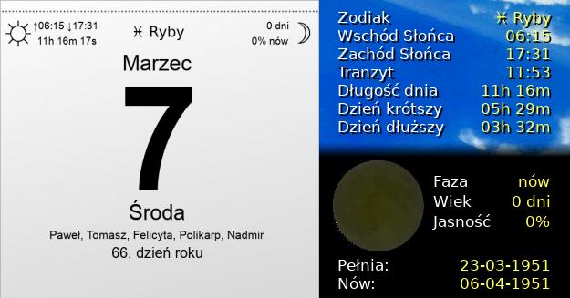 7 Marca 1951 - Środa. Kartka z Kalendarza