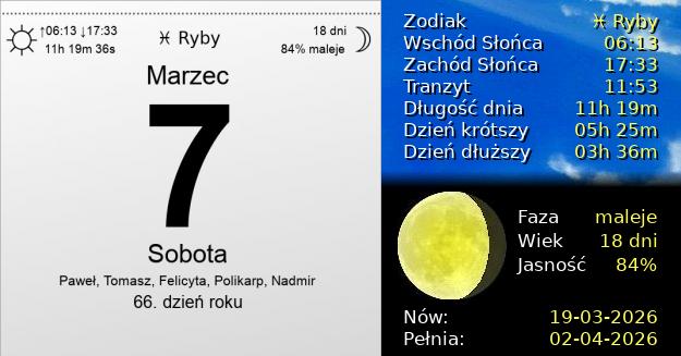 7 Marca 2026 - Sobota. Kartka z Kalendarza