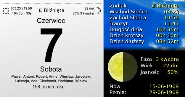 7 Czerwca 1969 - Sobota. Kartka z Kalendarza