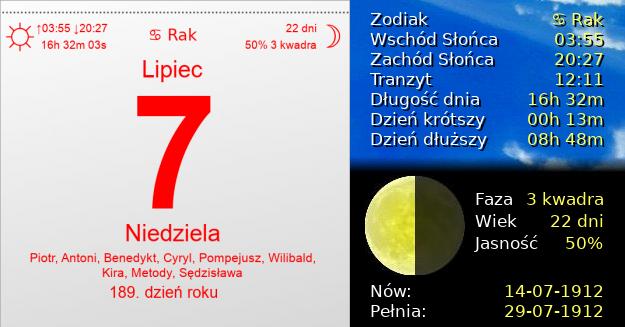 7 Lipca 1912 - Niedziela. Kartka z Kalendarza