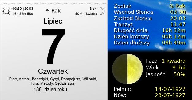 7 Lipca 1927 - Czwartek. Kartka z Kalendarza