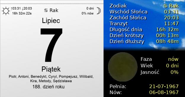 7 Lipca 1967 - Piątek. Kartka z Kalendarza