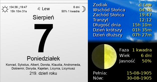 7 Sierpnia 1905 - Poniedziałek. Kartka z Kalendarza