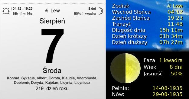 7 Sierpnia 1935 - Środa. Kartka z Kalendarza