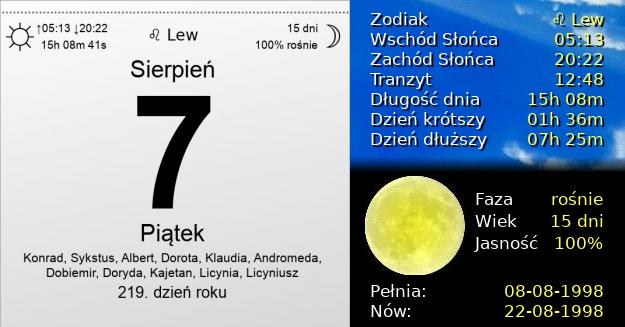 7 Sierpnia 1998 - Piątek. Kartka z Kalendarza