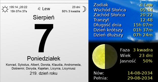 7 Sierpnia 2034 - Poniedziałek. Kartka z Kalendarza