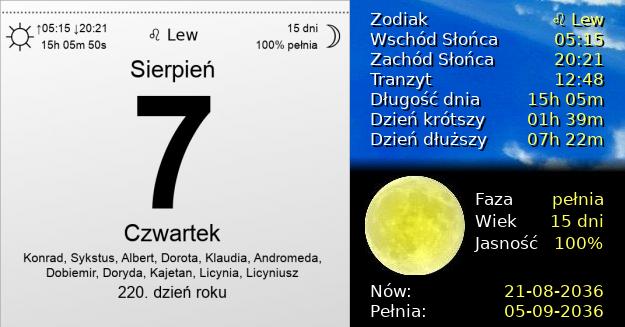 7 Sierpnia 2036 - Czwartek. Kartka z Kalendarza