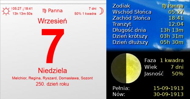 7 Września 1913 - Niedziela. Kartka z Kalendarza