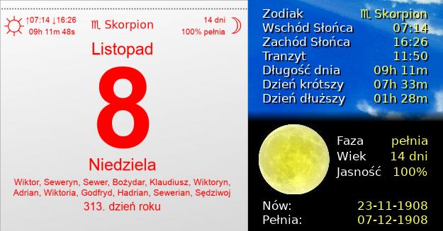 8 Listopada 1908 - Niedziela. Kartka z Kalendarza