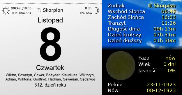 8 Listopada 1923 - Czwartek. Kartka z Kalendarza