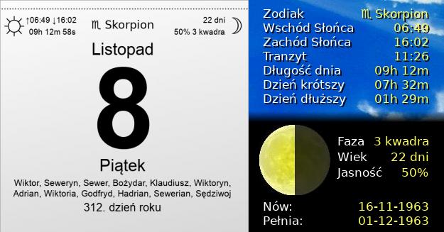 8 Listopada 1963 - Piątek. Kartka z Kalendarza