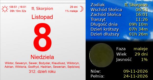 8 Listopada 2026 - Niedziela. Kartka z Kalendarza