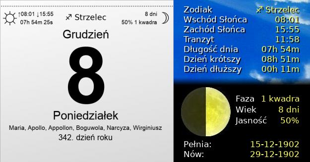8 Grudnia 1902 - Poniedziałek. Kartka z Kalendarza