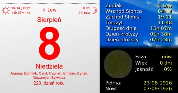 8 Sierpnia 1926 - Niedziela. Kartka z Kalendarza