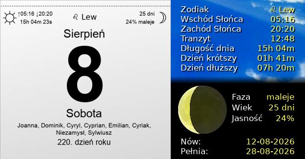 8 Sierpnia 2026 - Sobota. Kartka z Kalendarza