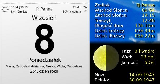 8 Września 1947 - Poniedziałek. Kartka z Kalendarza