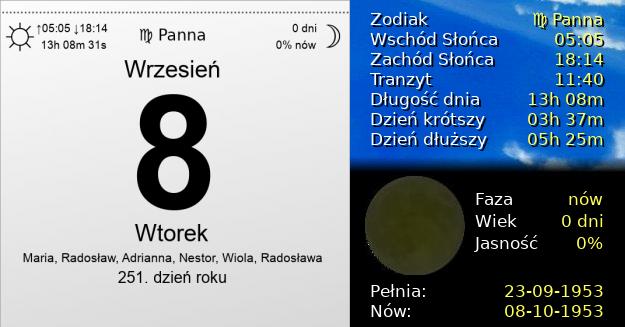 8 Września 1953 - Wtorek. Kartka z Kalendarza