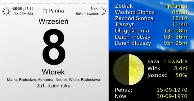 8 Września 1970 - Wtorek. Kartka z Kalendarza