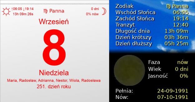 8 Września 1991 - Niedziela. Kartka z Kalendarza