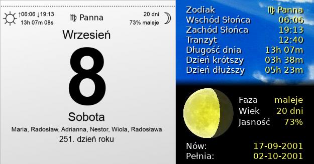 8 Września 2001 - Sobota. Kartka z Kalendarza