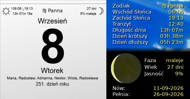 8 Września 2026 - Wtorek. Kartka z Kalendarza