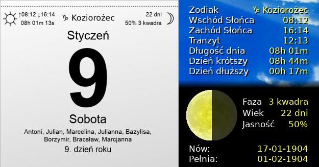 9 Stycznia 1904 - Sobota. Kartka z Kalendarza