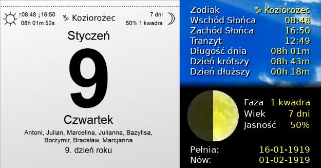 9 Stycznia 1919 - Czwartek. Kartka z Kalendarza