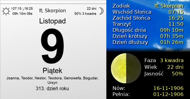 9 Listopada 1906 - Piątek. Kartka z Kalendarza