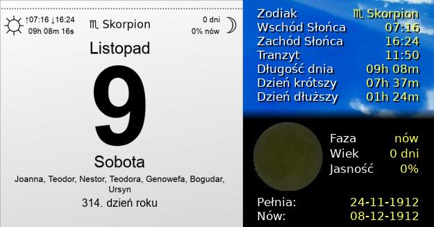 9 Listopada 1912 - Sobota. Kartka z Kalendarza