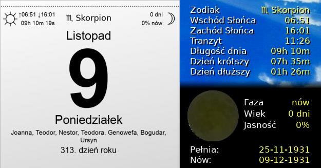 9 Listopada 1931 - Poniedziałek. Kartka z Kalendarza